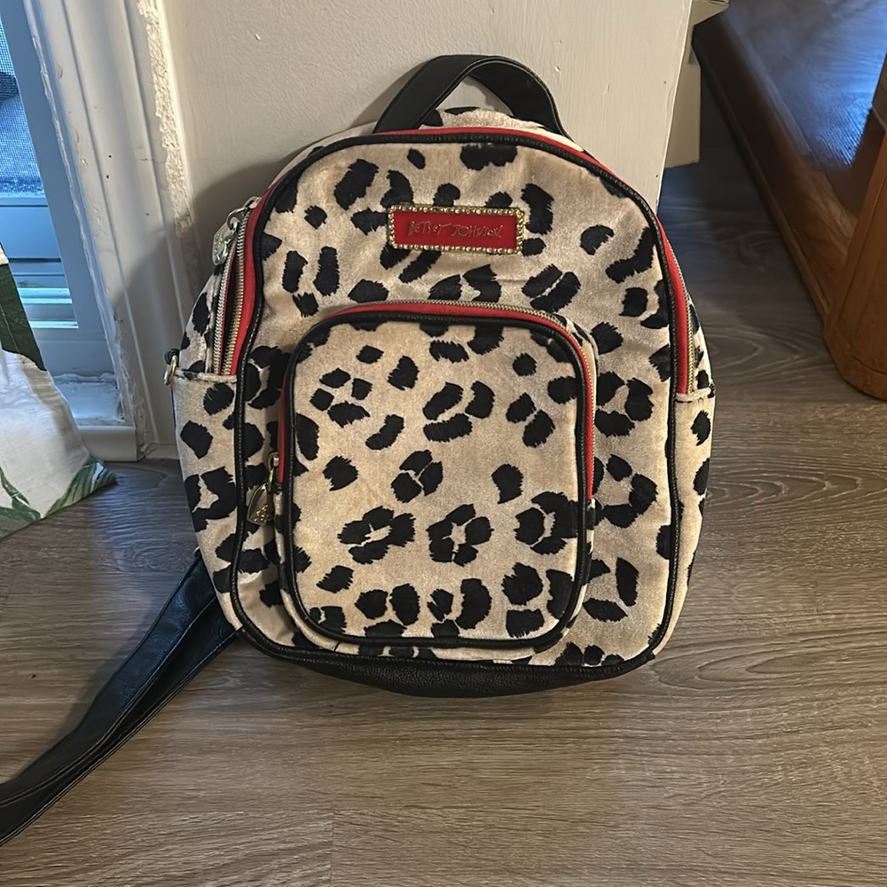 Betsey Johnson Velour Leopard Print Backpack